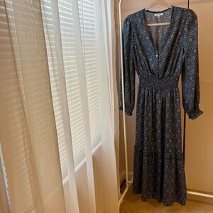 Max Studio Blue and Black Long Sleeve Dress